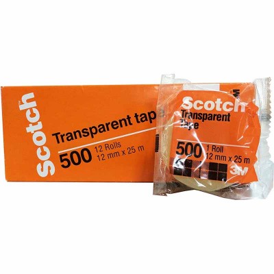 3M Scotch® Utility Transparent Boxed Tape 500, 12 mm x 25 m